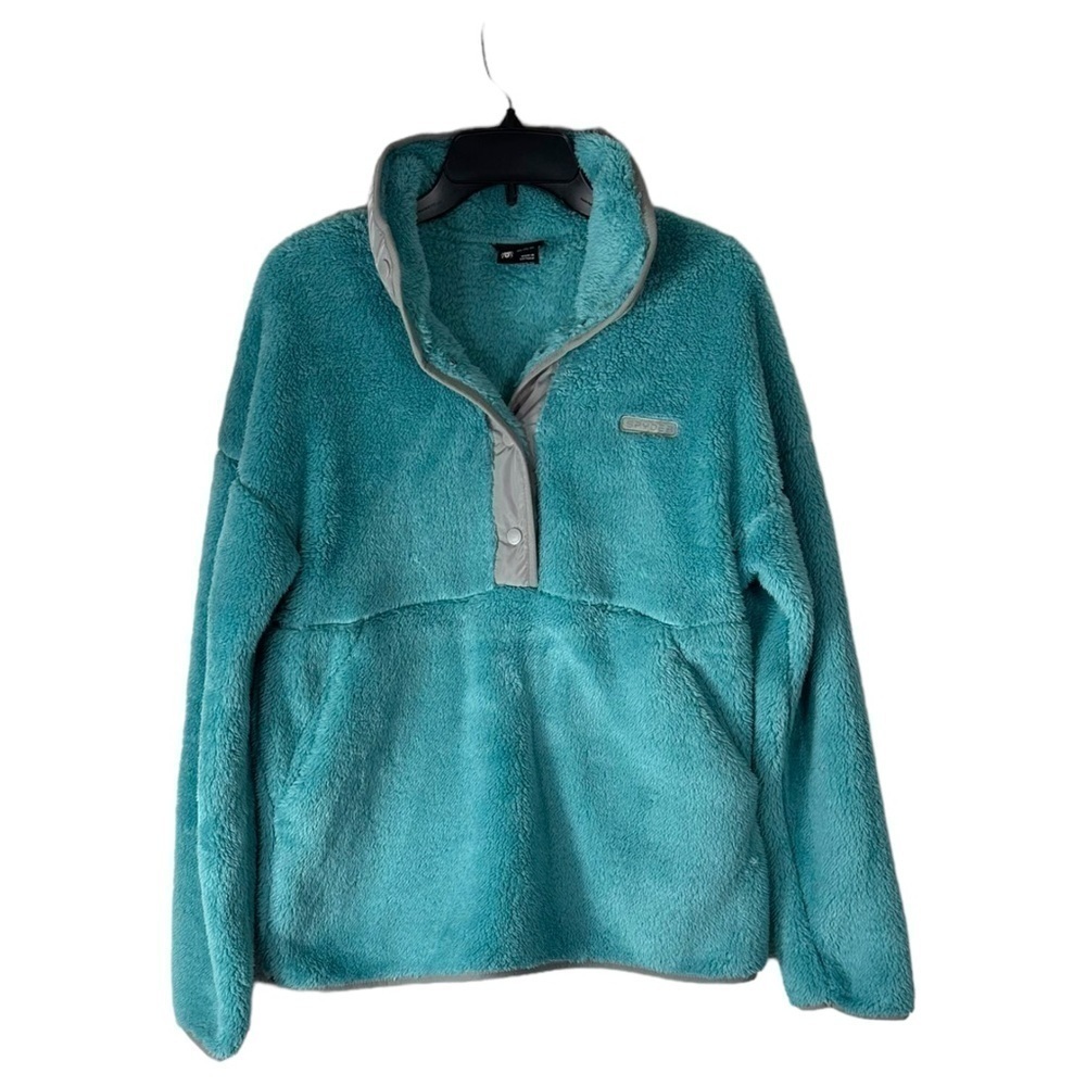 Spyder Aqua Sea & Gray Snap Button Pullover Teddy Jacket SZ M